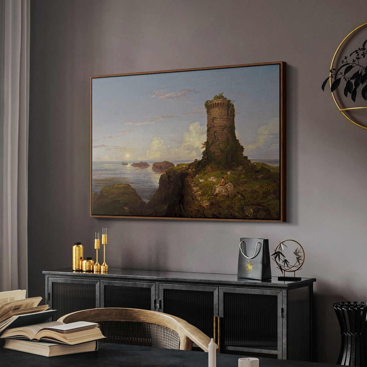 Italian Coast Scene with Ruined Tower, 1838 - Floater Framed Canvas Print