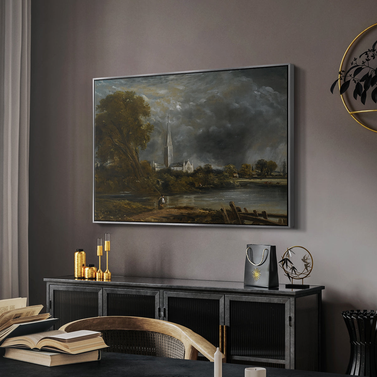 Salisbury Cathedral from the Meadows, c. 1831 - Floater Framed Canvas Print