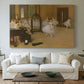 Canvas art print detailing a group of dancers mid-practice with teacher overseeing, centered above a sofa as a large focal wall piece