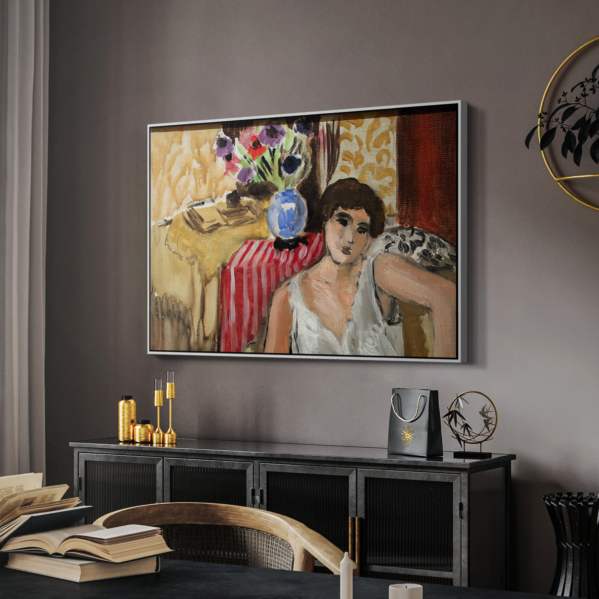 Woman Seated in an Armchair, c. 1920 - Floater Framed Canvas Print