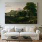 Canvas art print detailing a countryside composition showing harmony between people and land, centered above a sofa as a large focal wall piece
