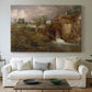 Canvas art print detailing a pastoral view featuring mill, centered above a sofa as a large focal wall piece