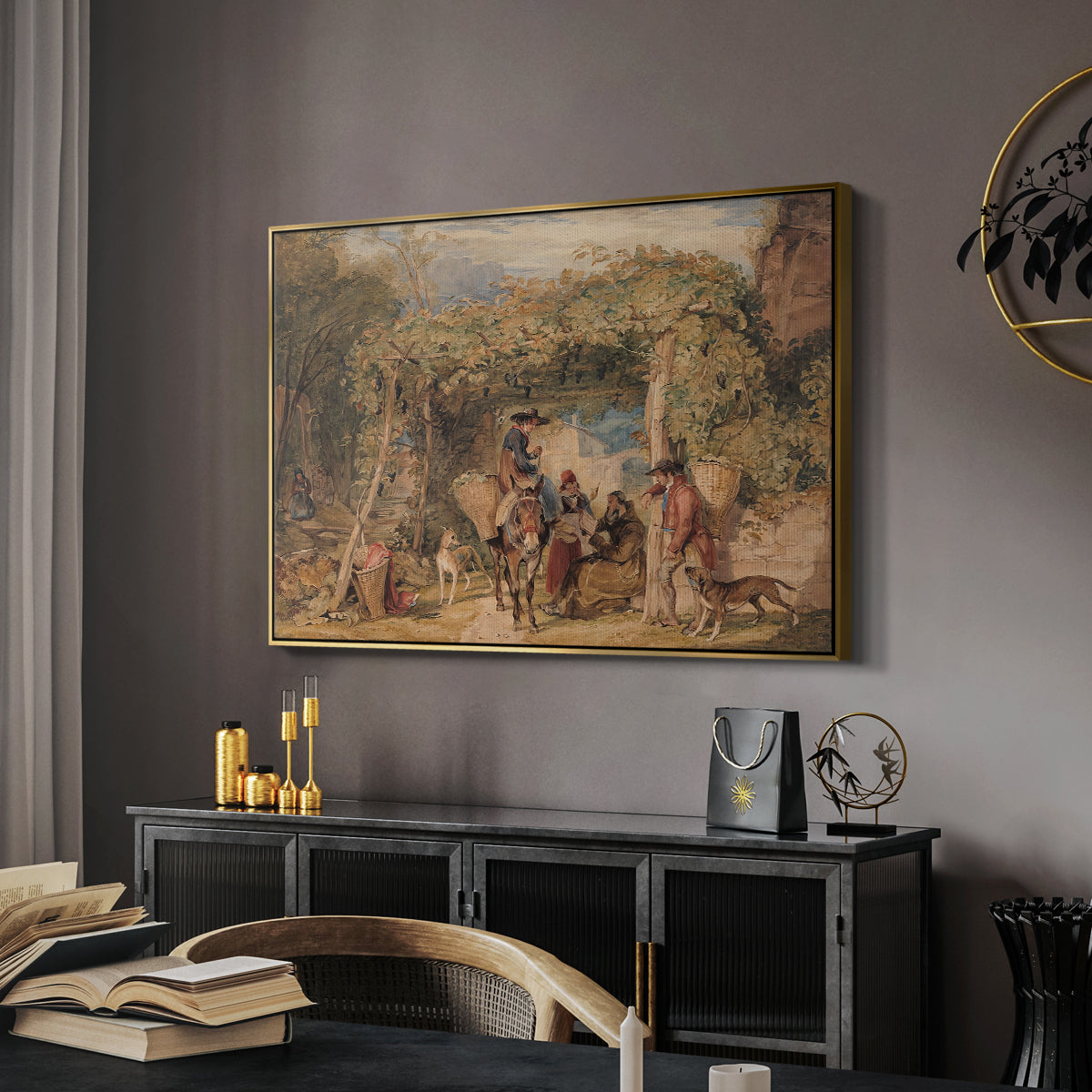 Figures and Animals in a Vineyard, c. 1829 - Floater Framed Canvas Print