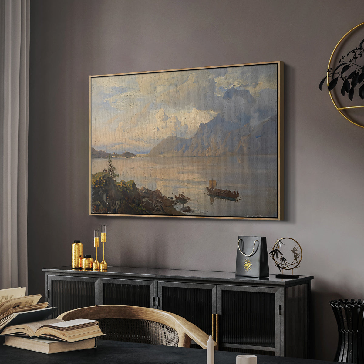 Traunsee, 1871 - Floater Framed Canvas Print