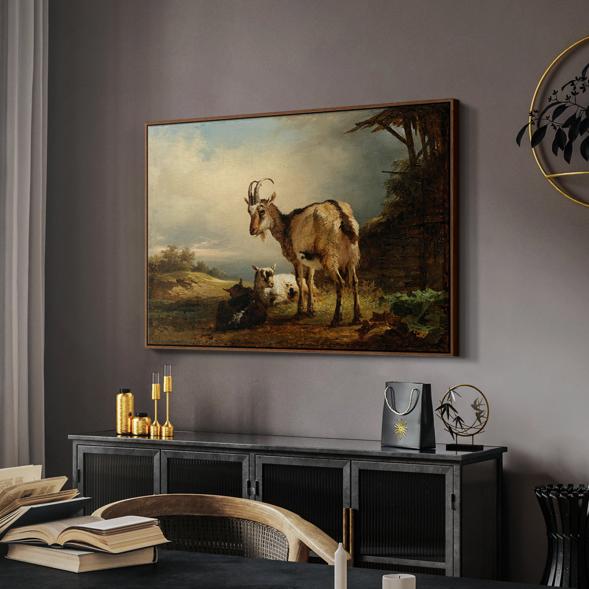 A Goat with Two Kids - Floater Framed Canvas Print