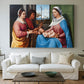 Canvas art print detailing a classical scene with people posed in harmonious outdoor setting, centered above a sofa as a large focal wall piece