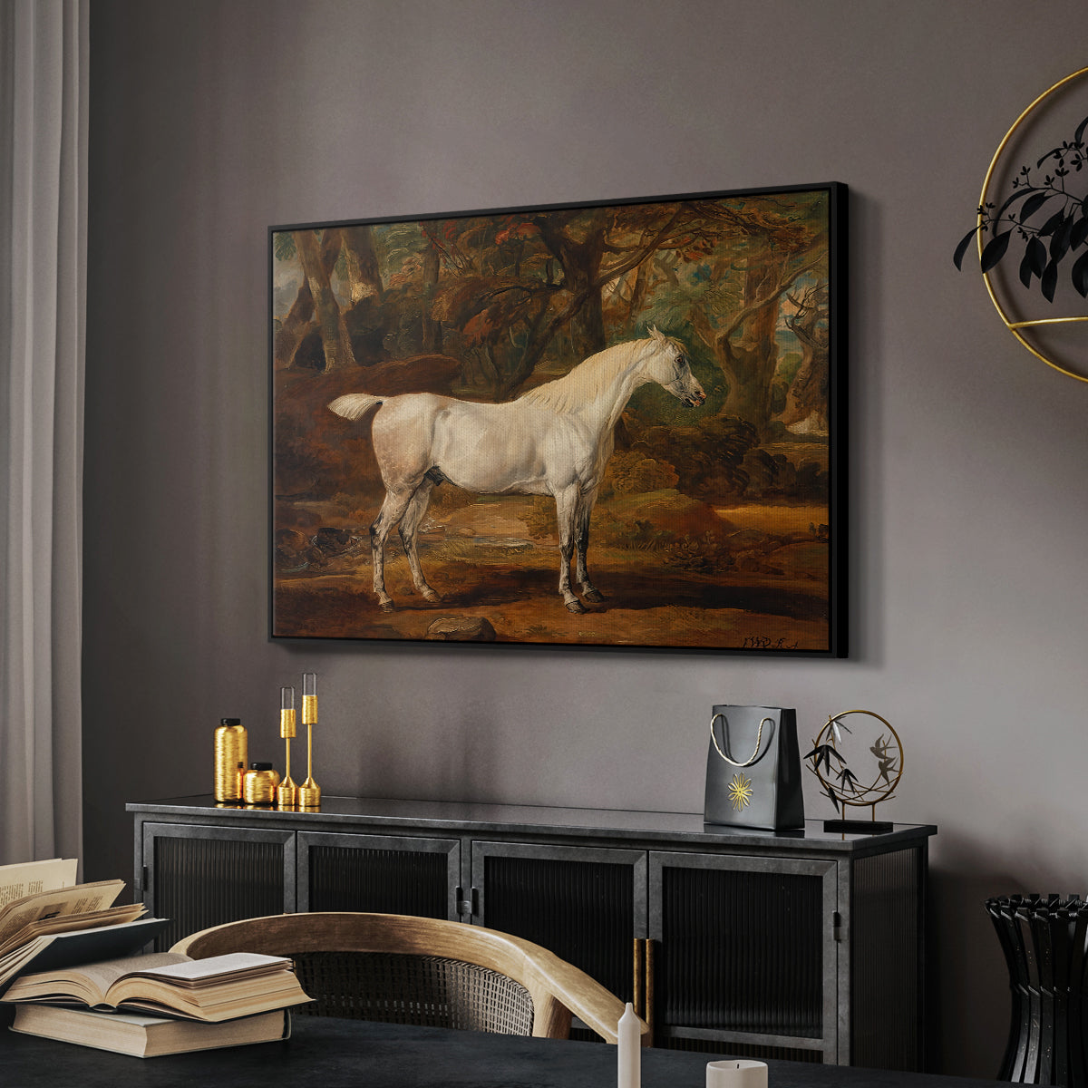 Grey Arabian Stallion, Property of Sir Watkin Williams-Wynn, c. 1817 - Floater Framed Canvas Print