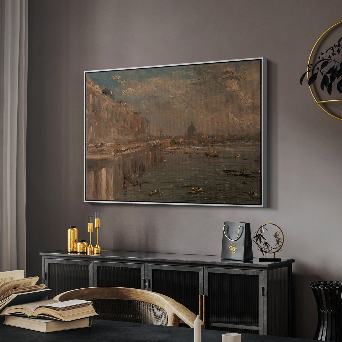 Somerset House Terrace from Waterloo Bridge, c. 1819 - Floater Framed Canvas Print