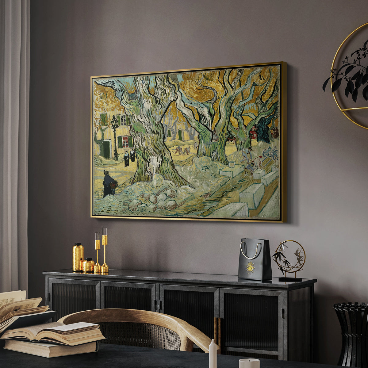 The Large Plane Trees (Road Menders at Saint-Rémy), 1889 - Floater Framed Canvas Print