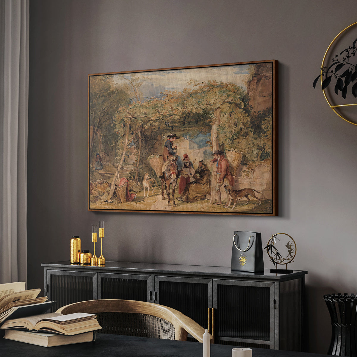 Figures and Animals in a Vineyard, c. 1829 - Floater Framed Canvas Print