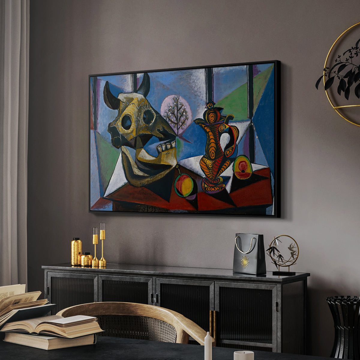 Still Life with Bull's Skull, 1939 - Floater Framed Canvas Print