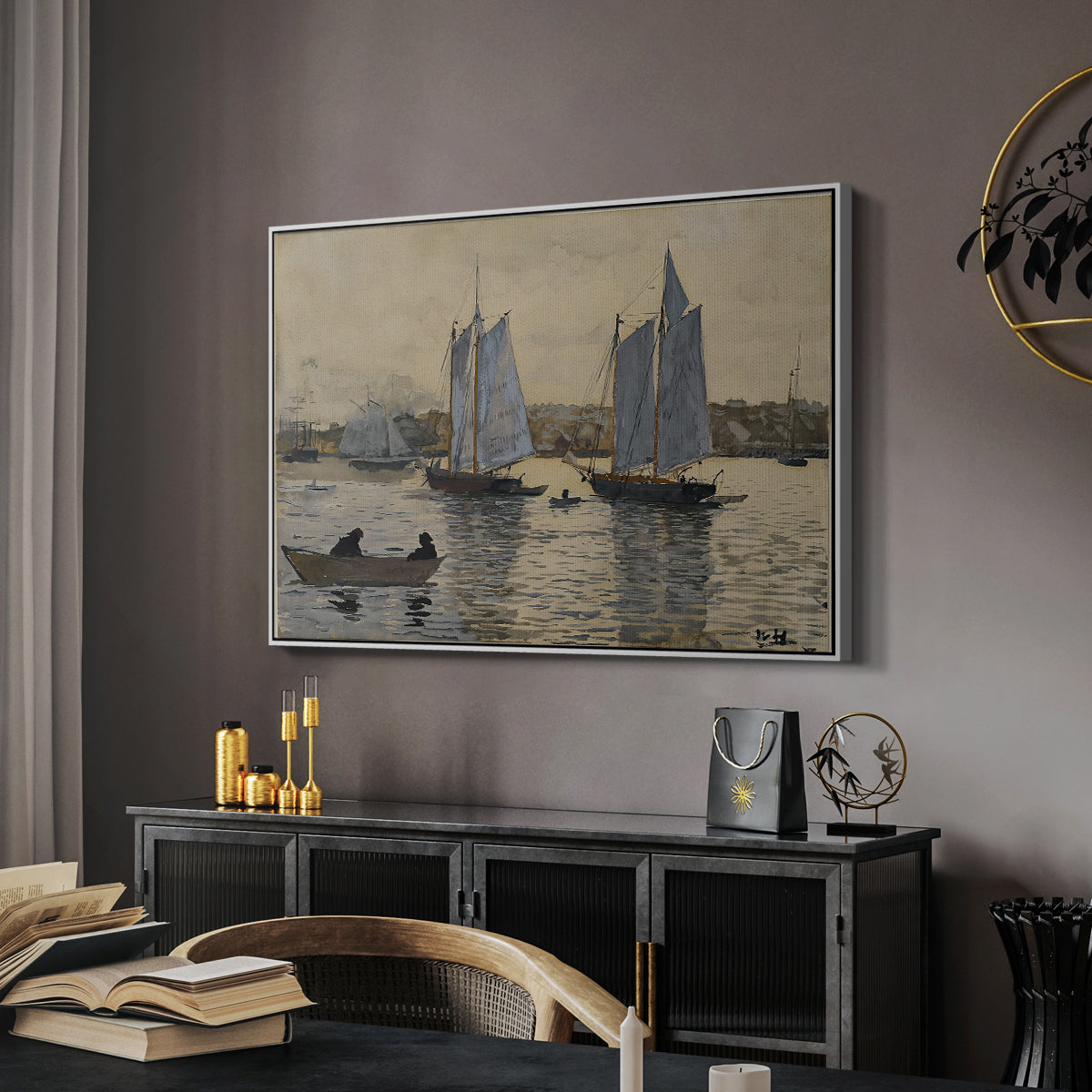 Two Schooners, Gloucester, c. 1880 - Floater Framed Canvas Print