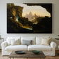 Canvas art print detailing an expressive composition showing aftermath of flood, centered above a sofa as a large focal wall piece