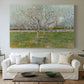 Canvas art print detailing a landscape emphasizing pattern of trees across field, centered above a sofa as a large focal wall piece