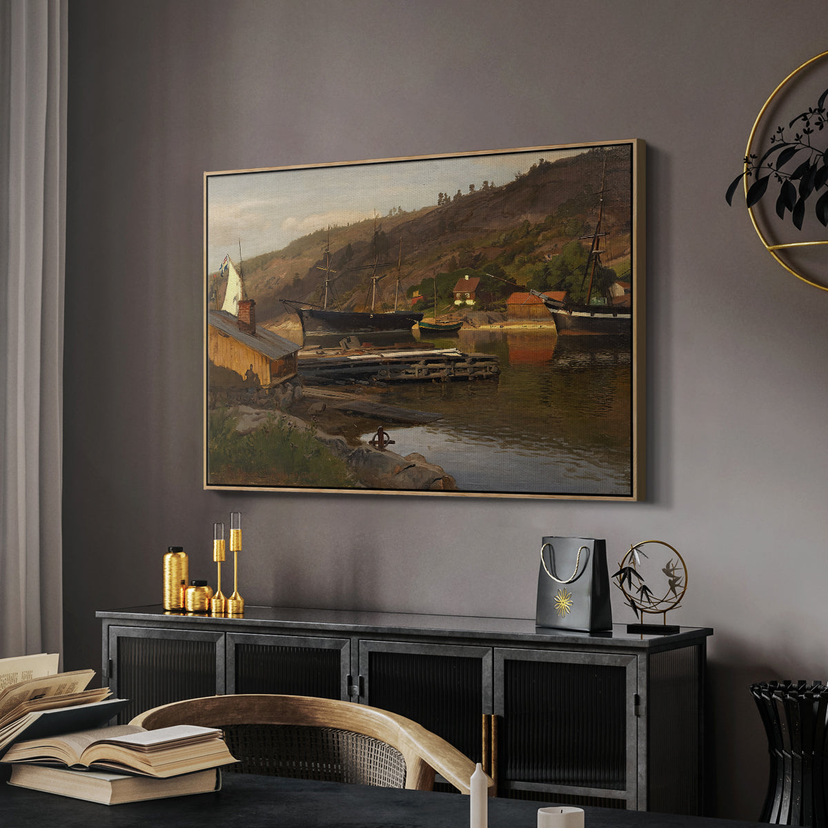 Landingsbrygge Husvik, Drøbak, 1875 - Floater Framed Canvas Print
