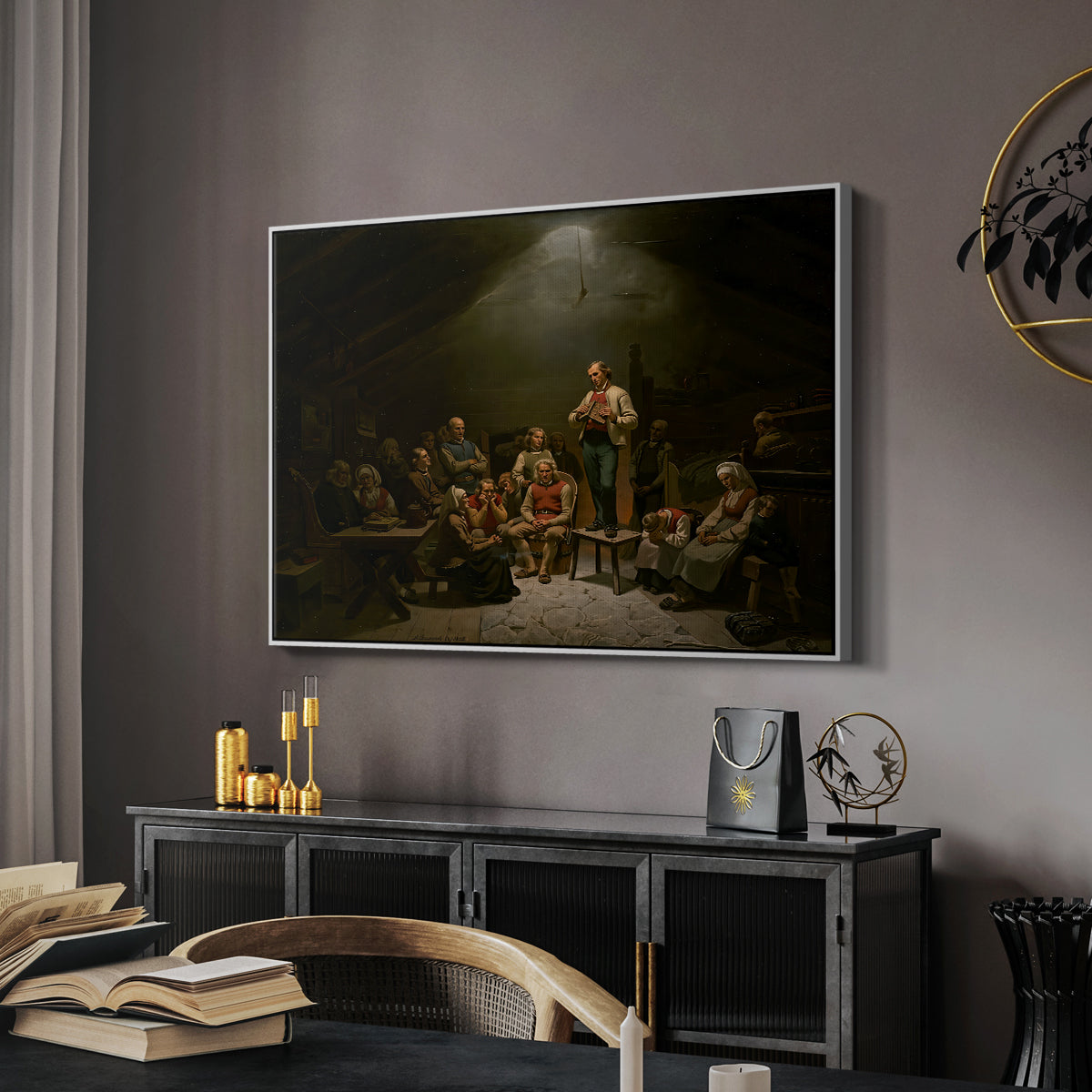 Low Church Devotion (Haugianerne), 1848 - Floater Framed Canvas Print