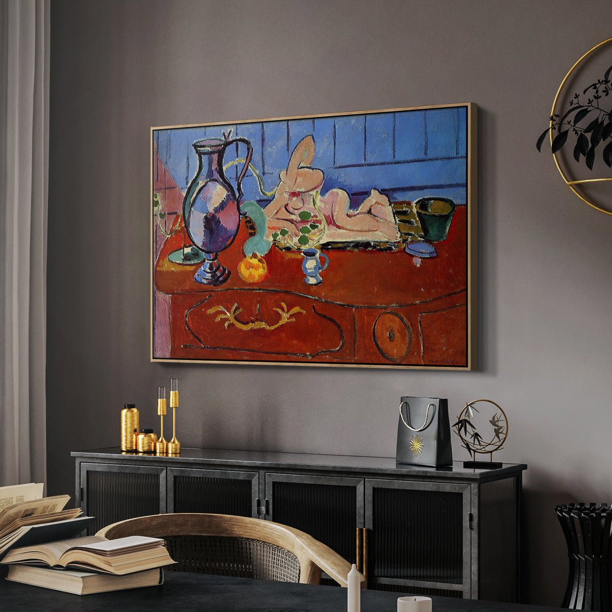 Still Life with a Pewter Jug and Pink Statuette, 1910 - Floater Framed Canvas Print