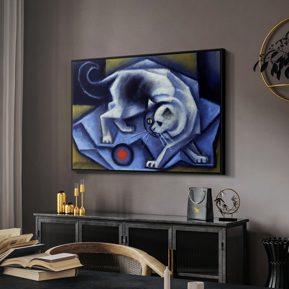 Cat Playing with a Ball, 1945-1950 - Floater Framed Canvas Print