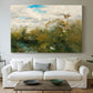 Canvas art print detailing a realistic depiction of ducks in countryside landscape, centered above a sofa as a large focal wall piece