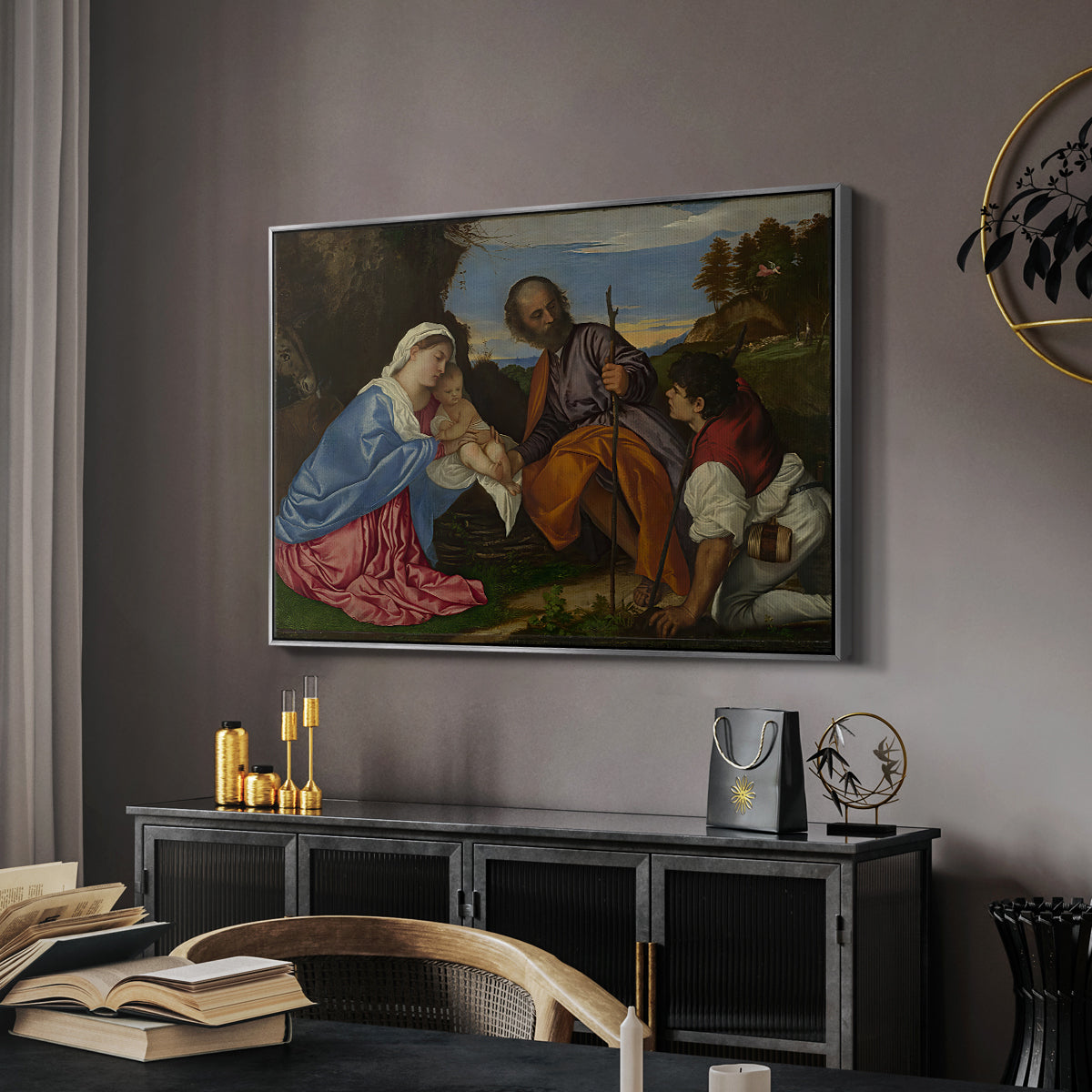The Holy Family with a Shepherd, c. 1510 - Floater Framed Canvas Print