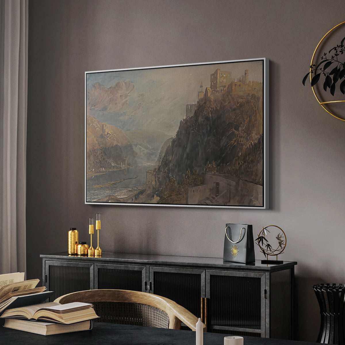 Rheinfels Looking to Katz and Gourhausen, 1817 - Floater Framed Canvas Print