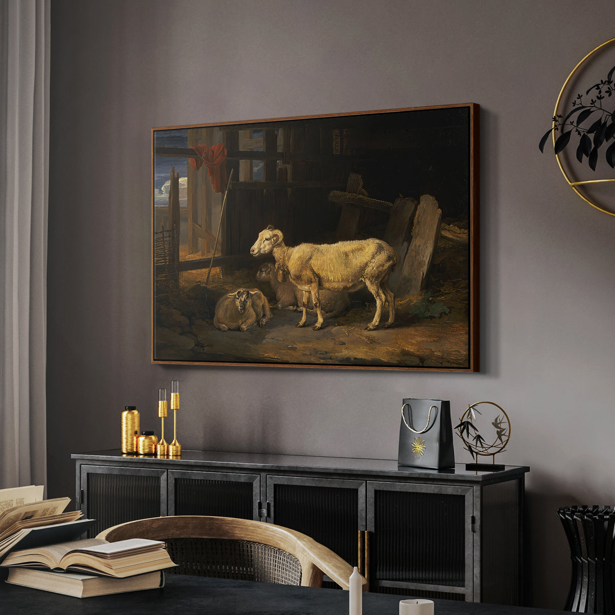 Sheep in a Stable, 1810 - Floater Framed Canvas Print