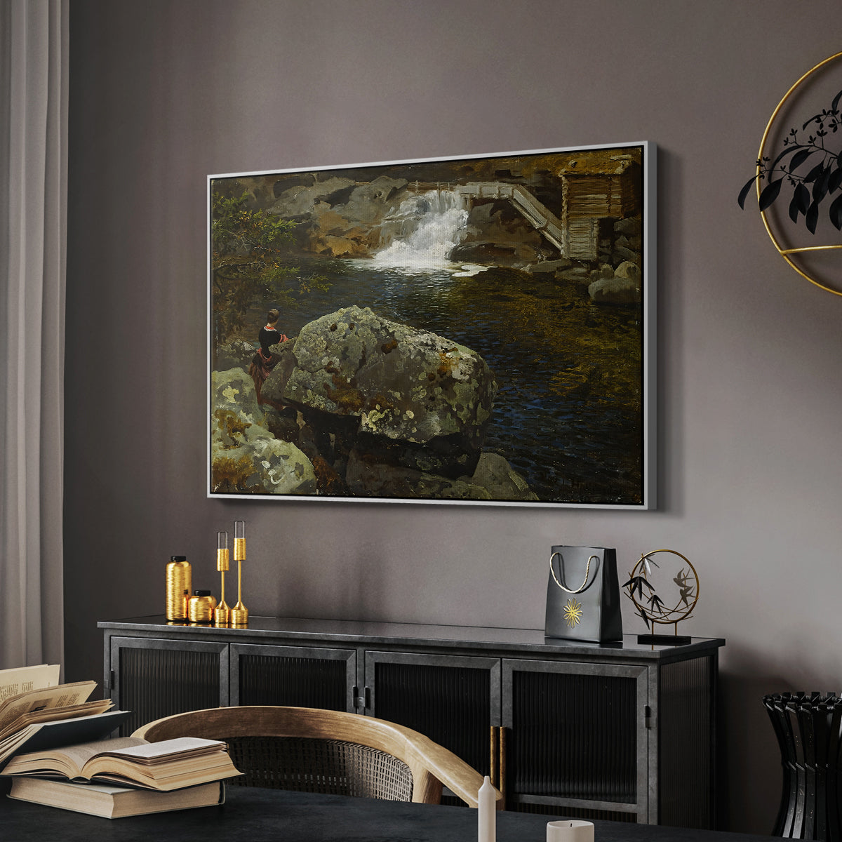By the Mill Pond (En Mølledam), 1850 - Floater Framed Canvas Print