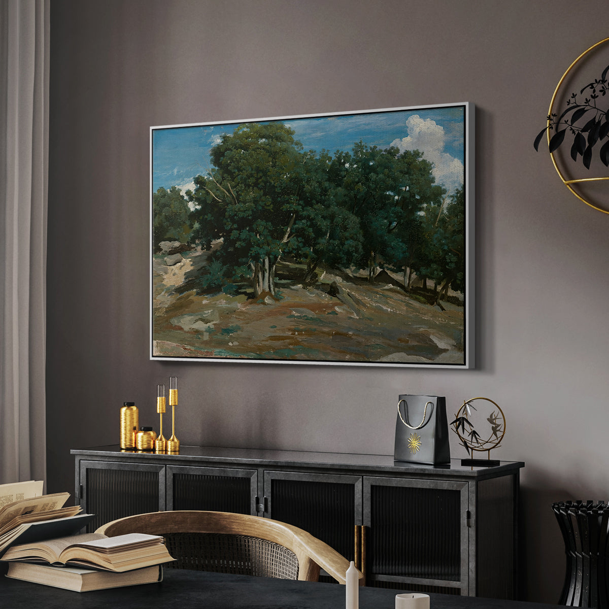 Fontainebleau: Oak Trees at Bas-Bréau, c. 1830-1835 - Floater Framed Canvas Print