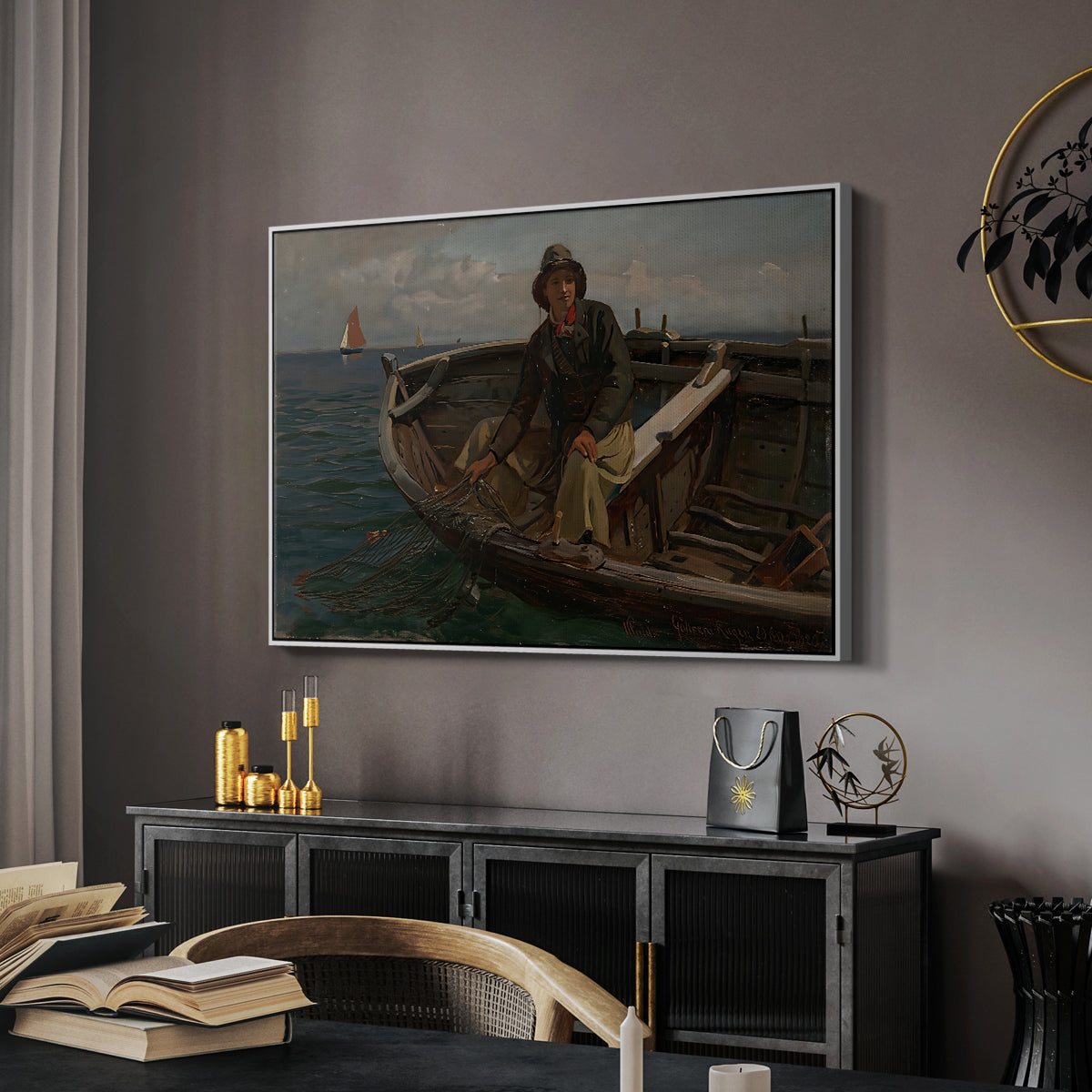 Fishermen from Rügen, 1882 - Floater Framed Canvas Print