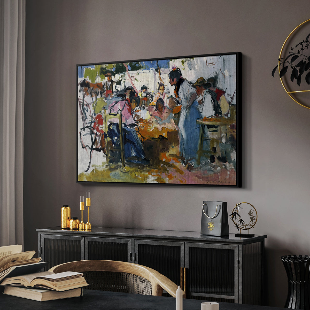 Net Menders in Valencia, 1909 - Floater Framed Canvas Print