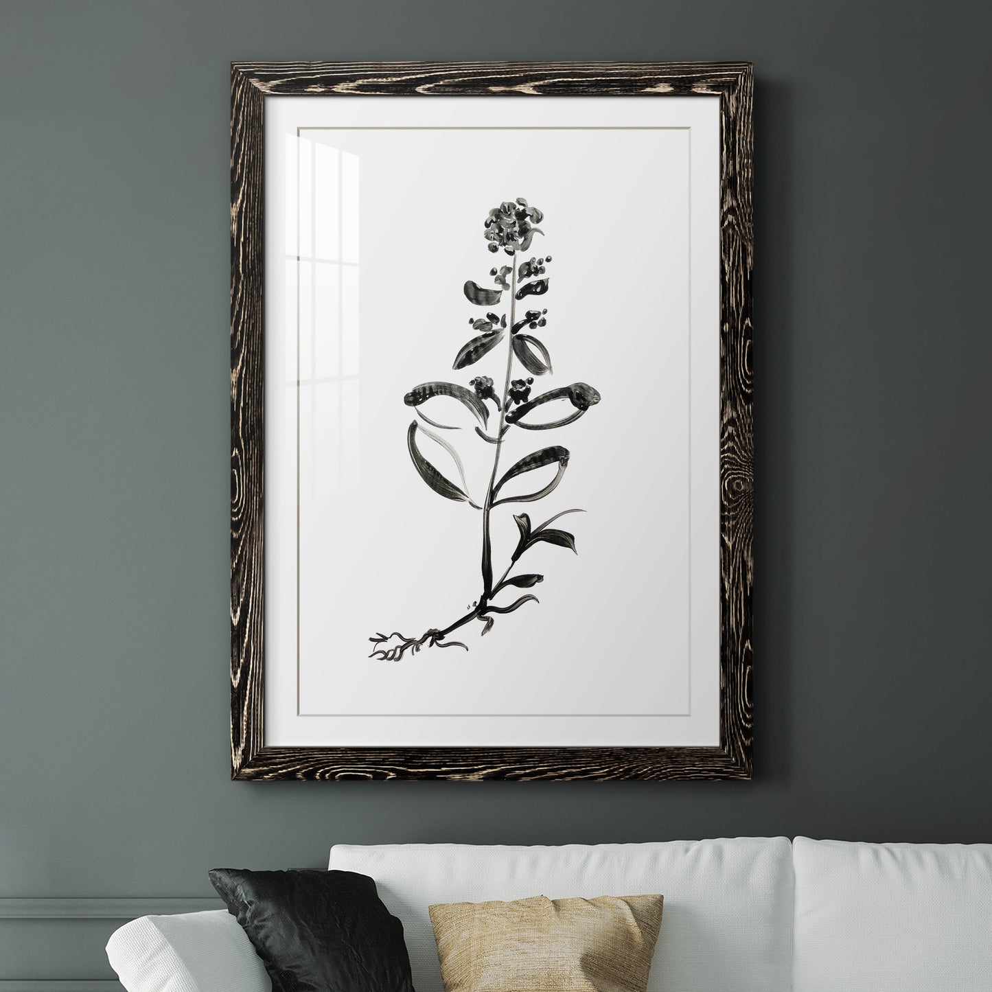 Inky Botanical III - Premium Framed Print - Distressed Barnwood Frame - Ready to Hang