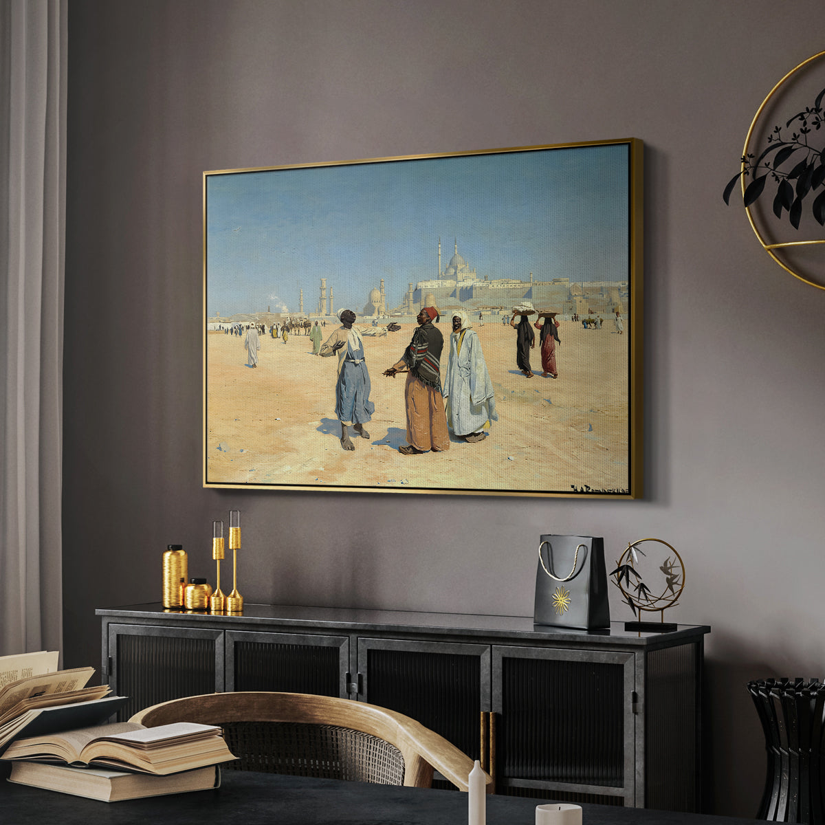 View from the Desert of Cairo with Citadel and Mamluk Tombs in the Background, c. 1889-1890 - Floater Framed Canvas Print