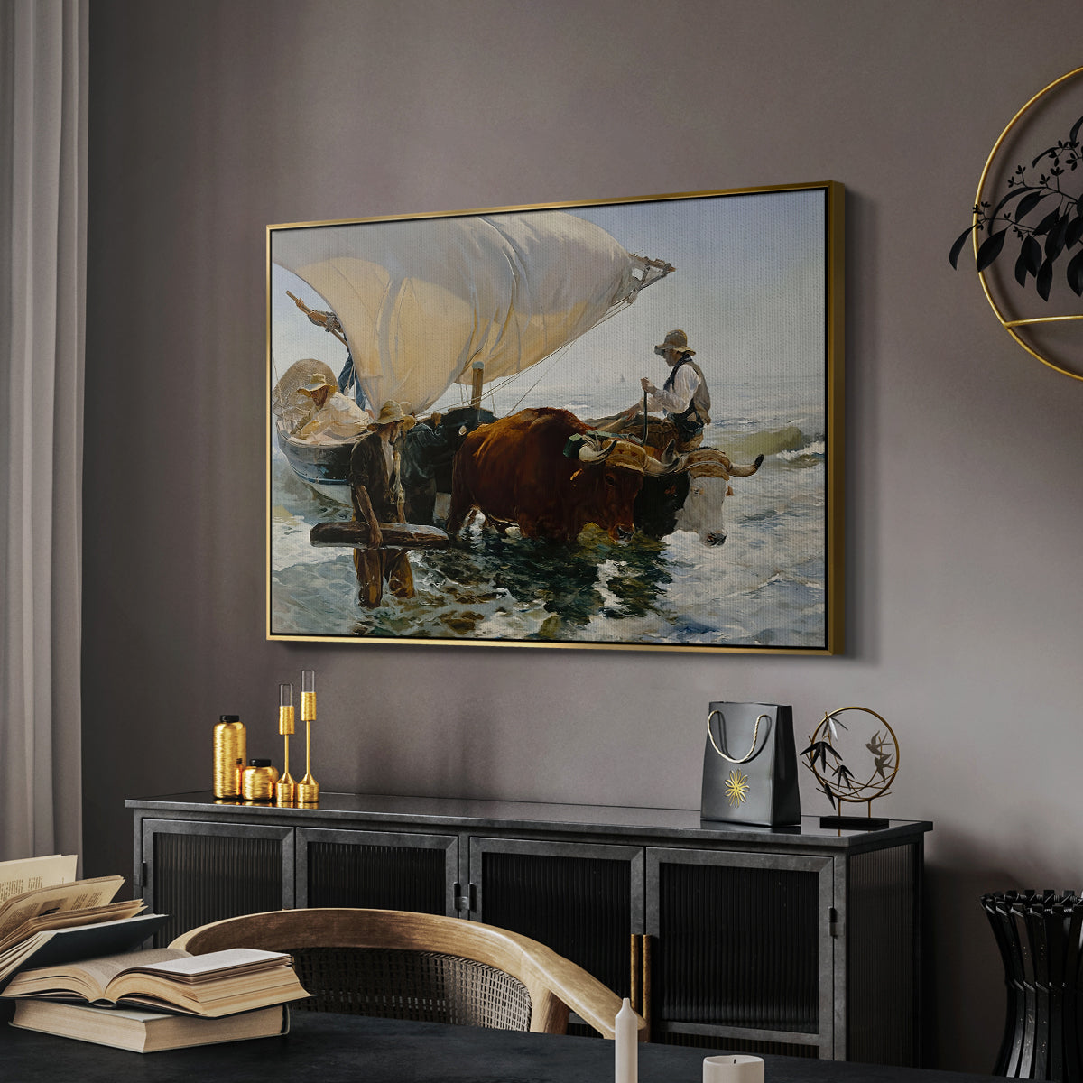 The Return from Fishing: Hauling the Boat, 1894 - Floater Framed Canvas Print