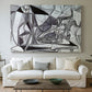 Canvas art print detailing a stylized composition emphasizing structure, centered above a sofa as a large focal wall piece