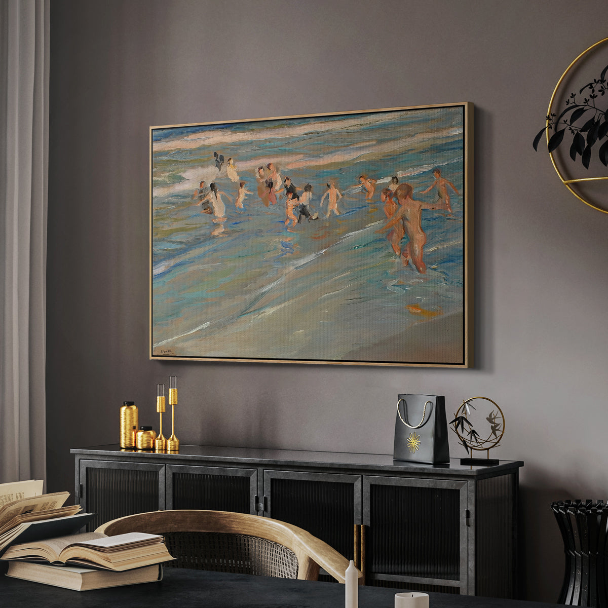 Children Playing on the Beach in Valencia, c. 1908 - Floater Framed Canvas Print