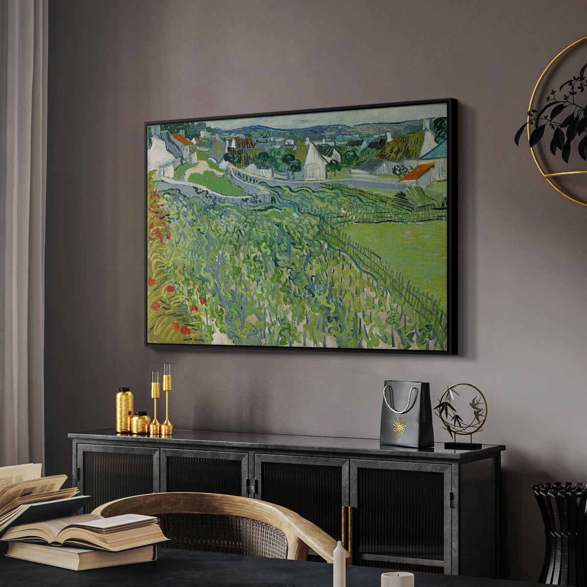 Vineyards at Auvers, 1890 - Floater Framed Canvas Print