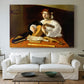 Canvas art print detailing an intimate portrait of musician with still life elements, centered above a sofa as a large focal wall piece