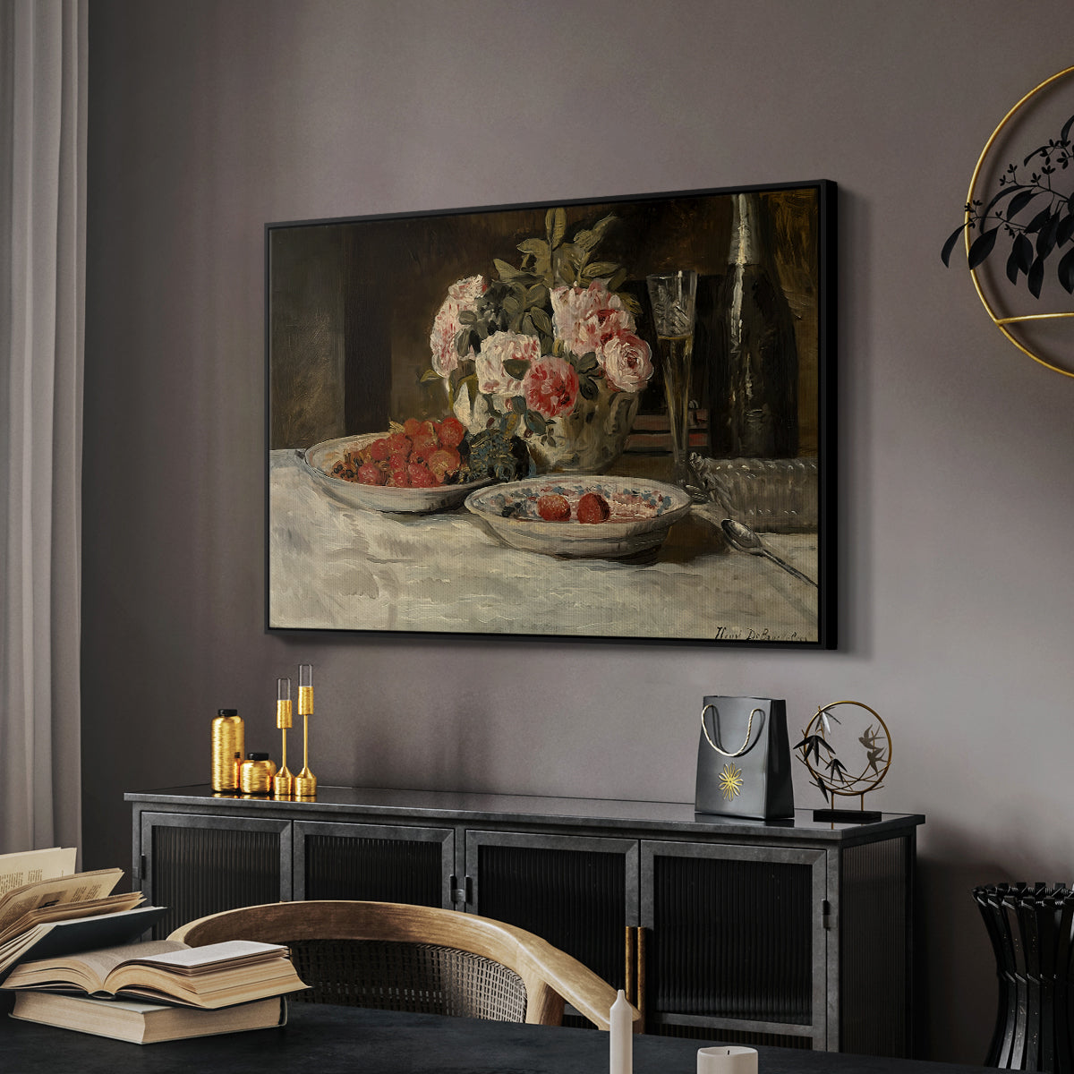 Strawberries and Champagne, c. 1881-1885 - Floater Framed Canvas Print