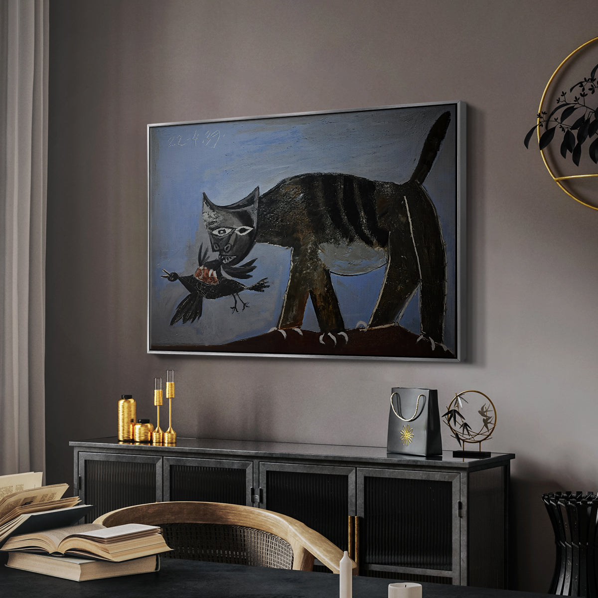 Cat Catching a Bird, 1939 - Floater Framed Canvas Print