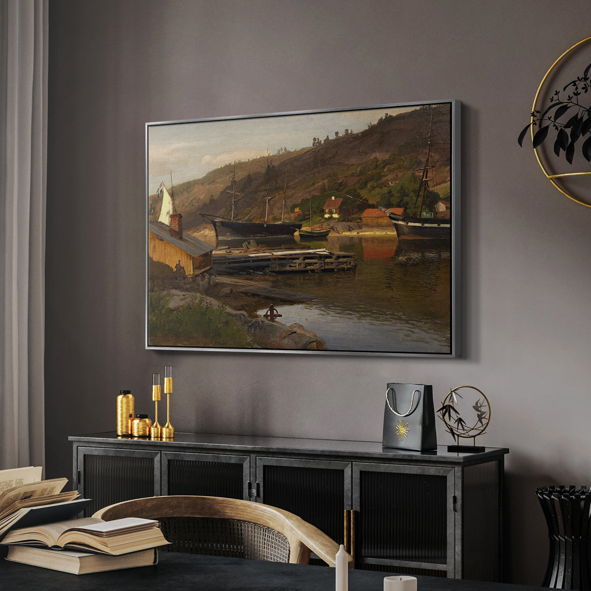 Landingsbrygge Husvik, Drøbak, 1875 - Floater Framed Canvas Print
