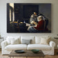 Canvas art print detailing an intimate moment of figure turning away, centered above a sofa as a large focal wall piece