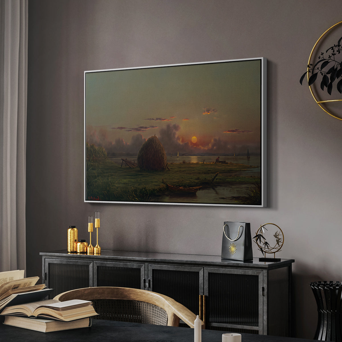 Haystack at Sunset, 1880 - Floater Framed Canvas Print