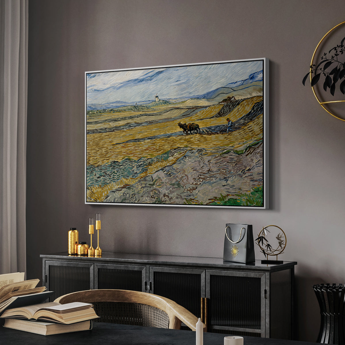 Enclosed Field with Ploughman, 1889 - Floater Framed Canvas Print