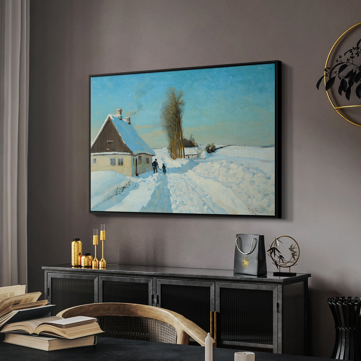 Shoveling Snow on a Beautiful Winter Day, c. 1898 - Floater Framed Canvas Print