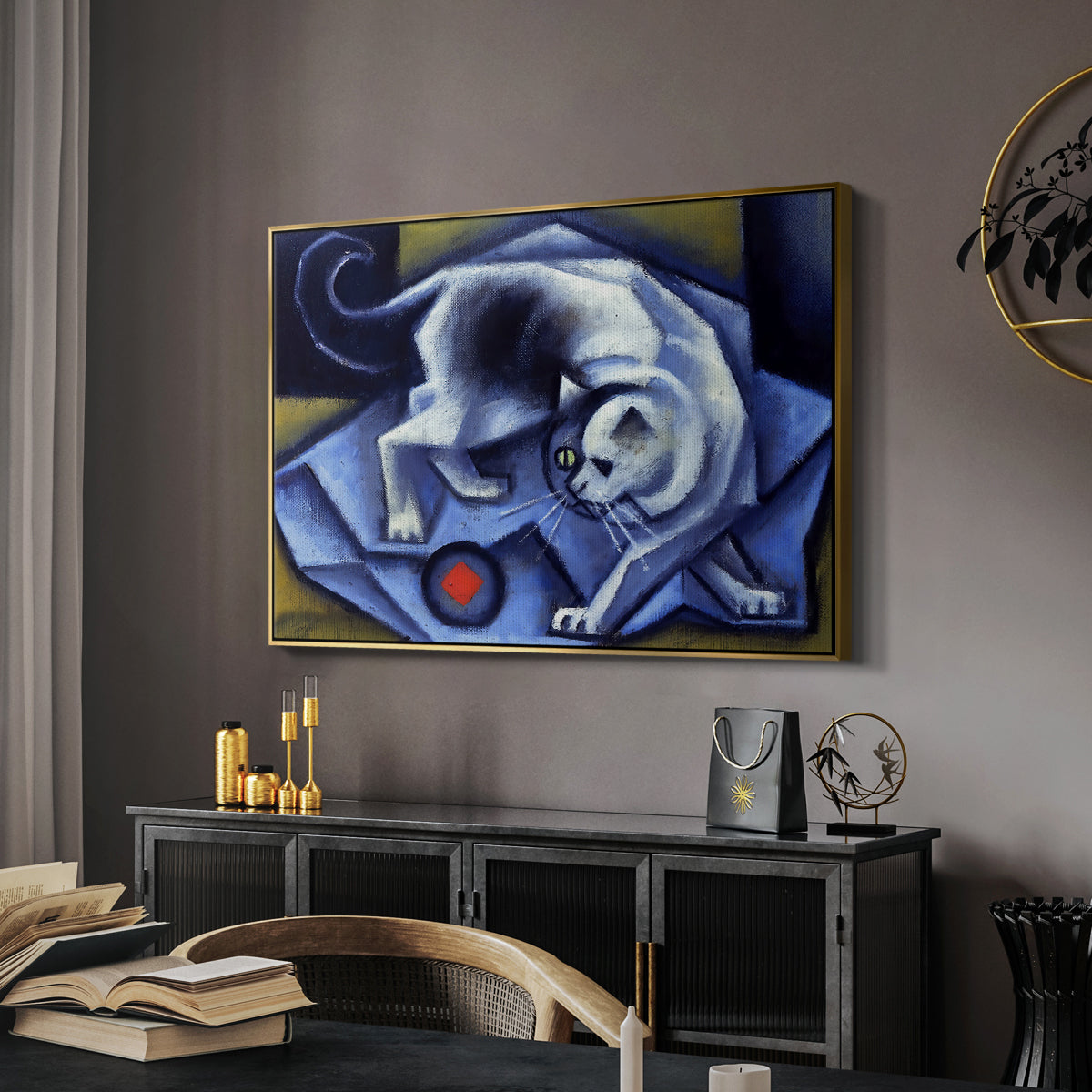 Cat Playing with a Ball, 1945-1950 - Floater Framed Canvas Print