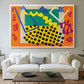 Canvas art print detailing a stylized cut-out design with flowing organic shapes, centered above a sofa as a large focal wall piece