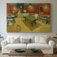 Canvas art print detailing an expressive indoor scene centered on billiard table and late-night atmosphere, centered above a sofa as a large focal wall piece
