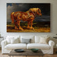 Canvas art print detailing an animal study of horse in broad rural setting, centered above a sofa as a large focal wall piece