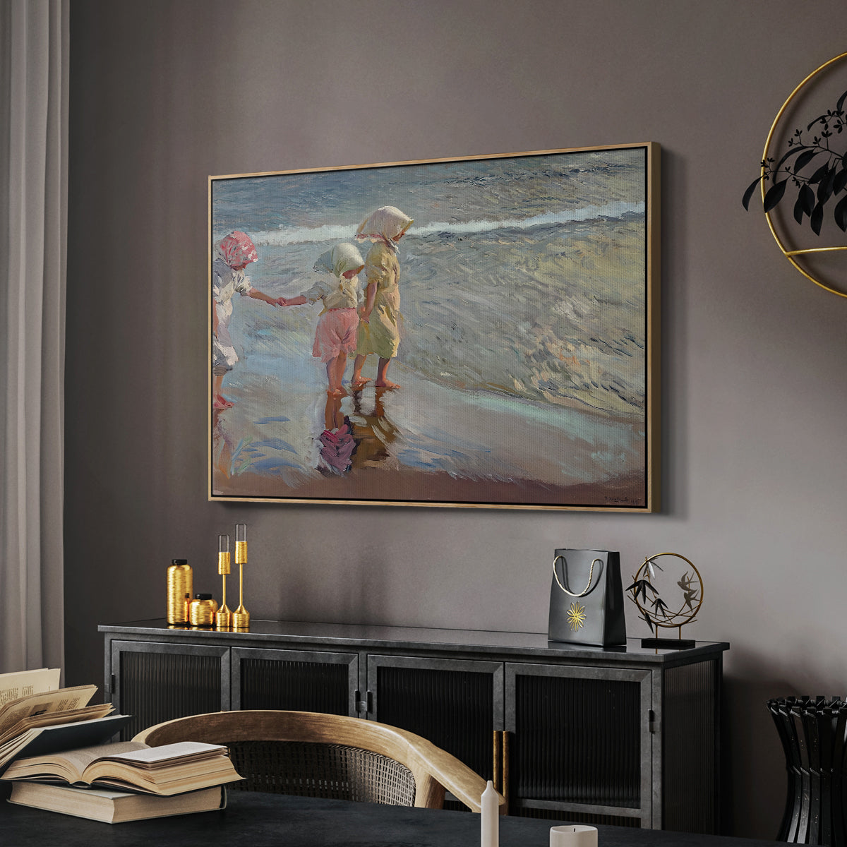 The Three Sisters on the Beach, 1908 - Floater Framed Canvas Print