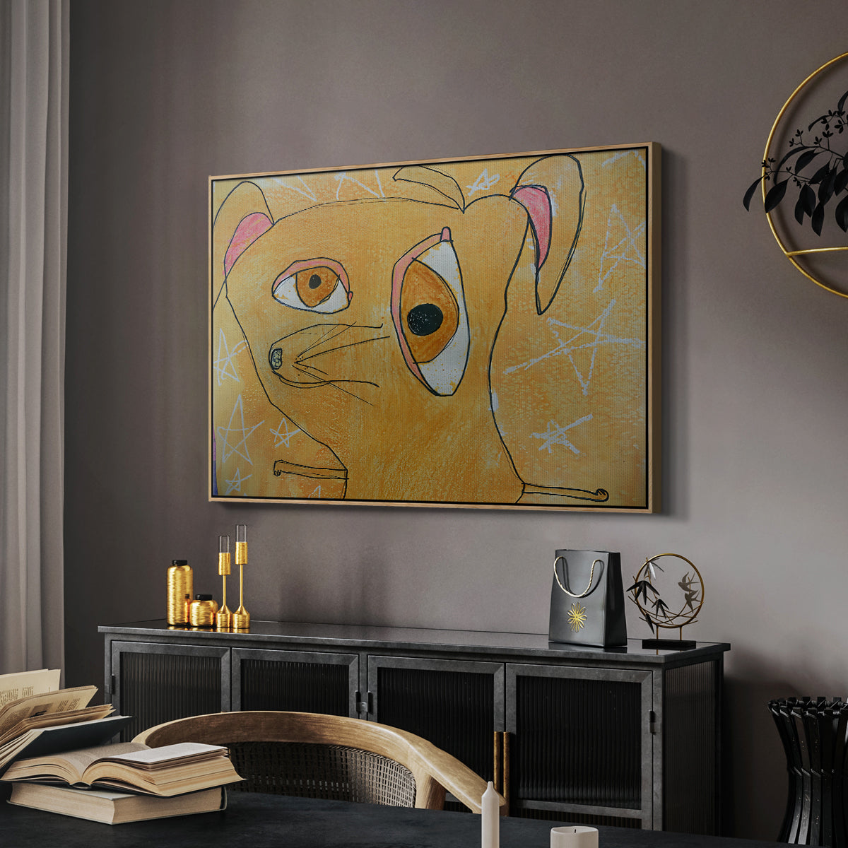 Cubist Dog with Stars (Student Art) - Floater Framed Canvas Print